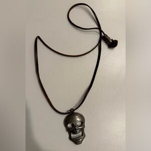 SS & Leather Skull Pendant Necklace
